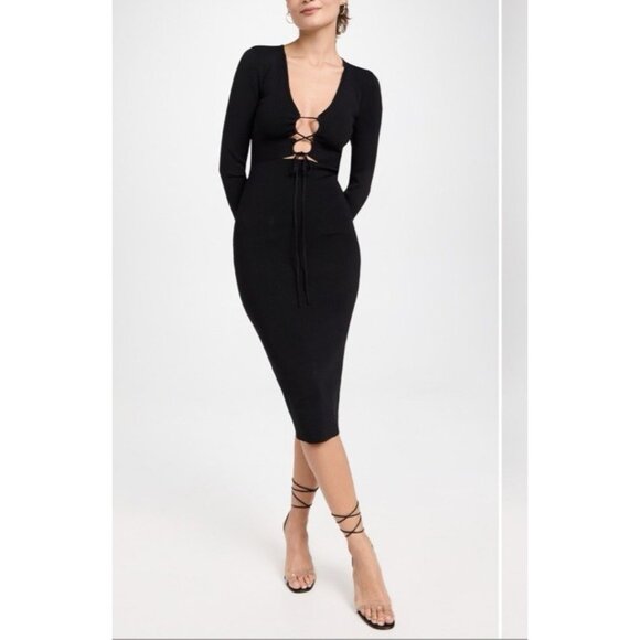 ASTR the Label XS Jovie Knit Bodycon Sweater Dress Black Lace Up Open Front NEW - Picture 2 of 13